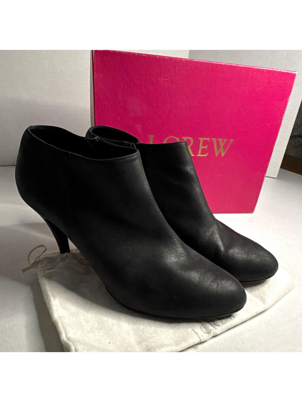 J.Crew Metropolitan Black Leather Ankle Bootie Almond Toe Zip US 9.5 21188